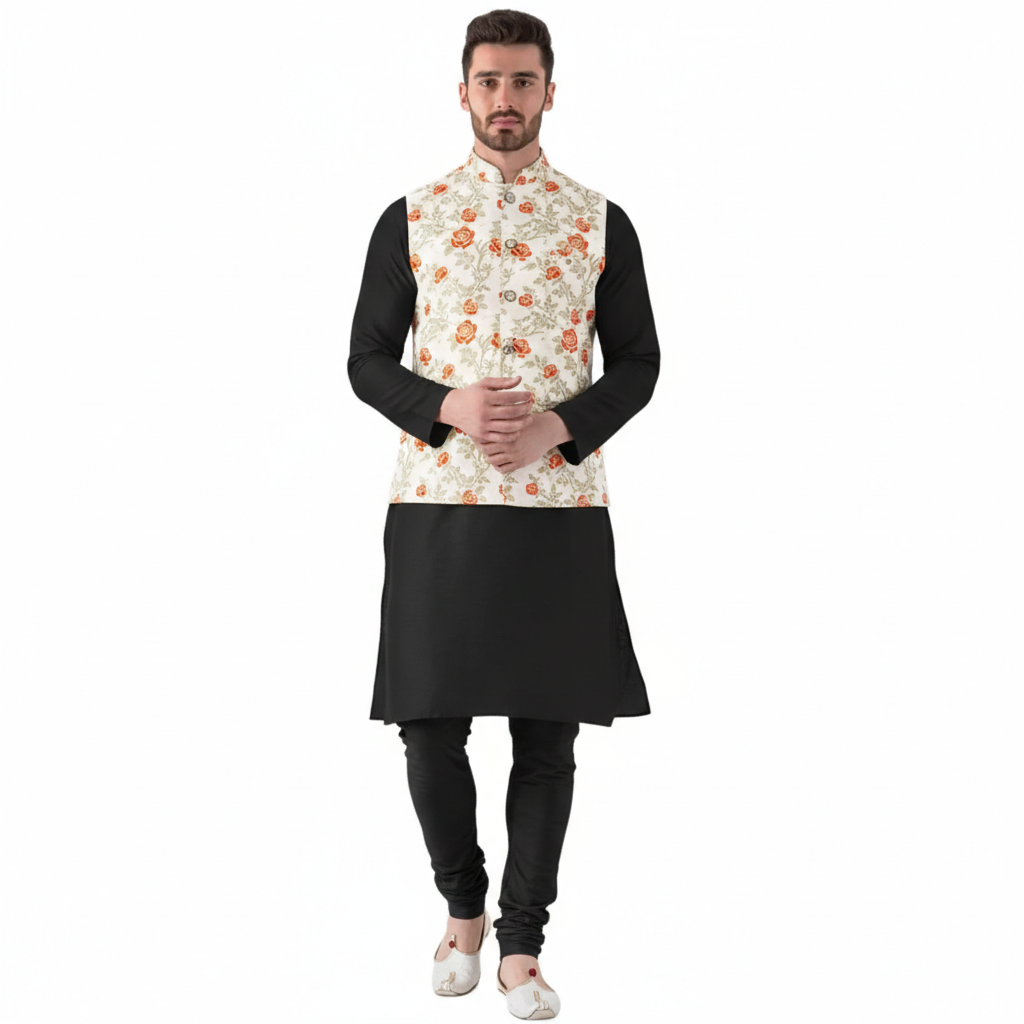 Orange-Beige Jacquard Waistcoat