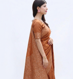Brown Soft Lichi Silk Printed Saree