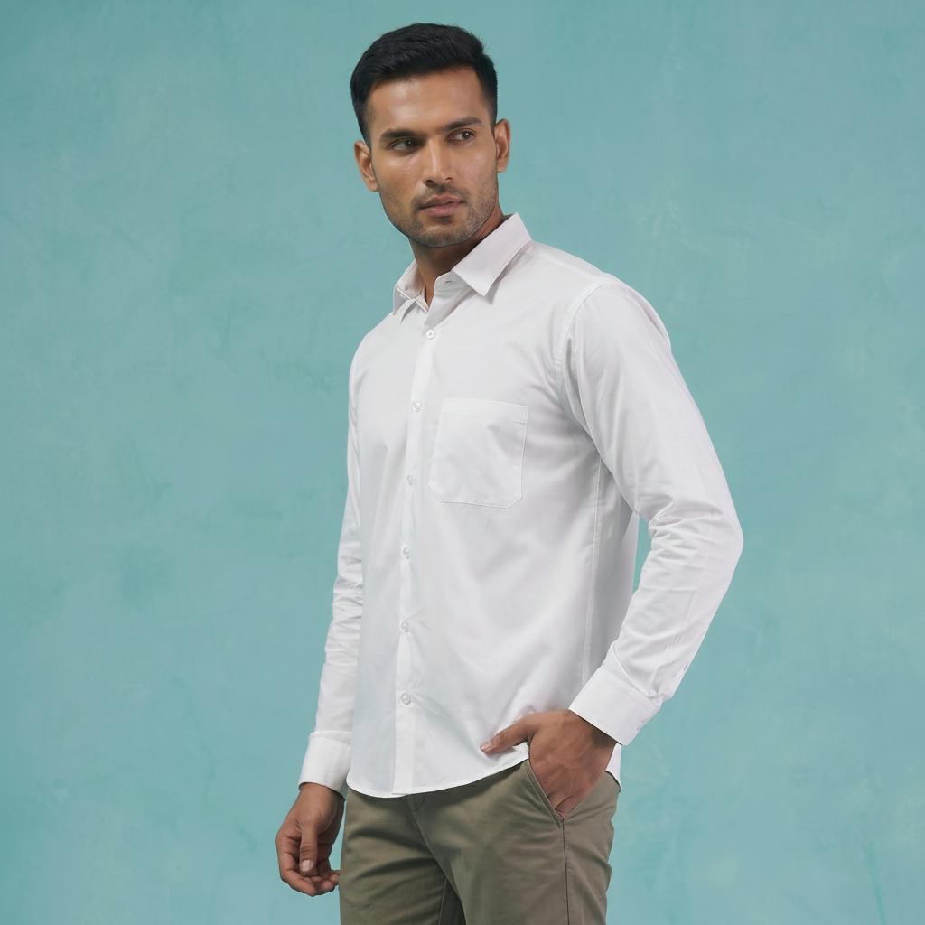White Cotton Solid Formal Shirt