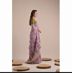 Lavender Cotton Floral Motifs Saree