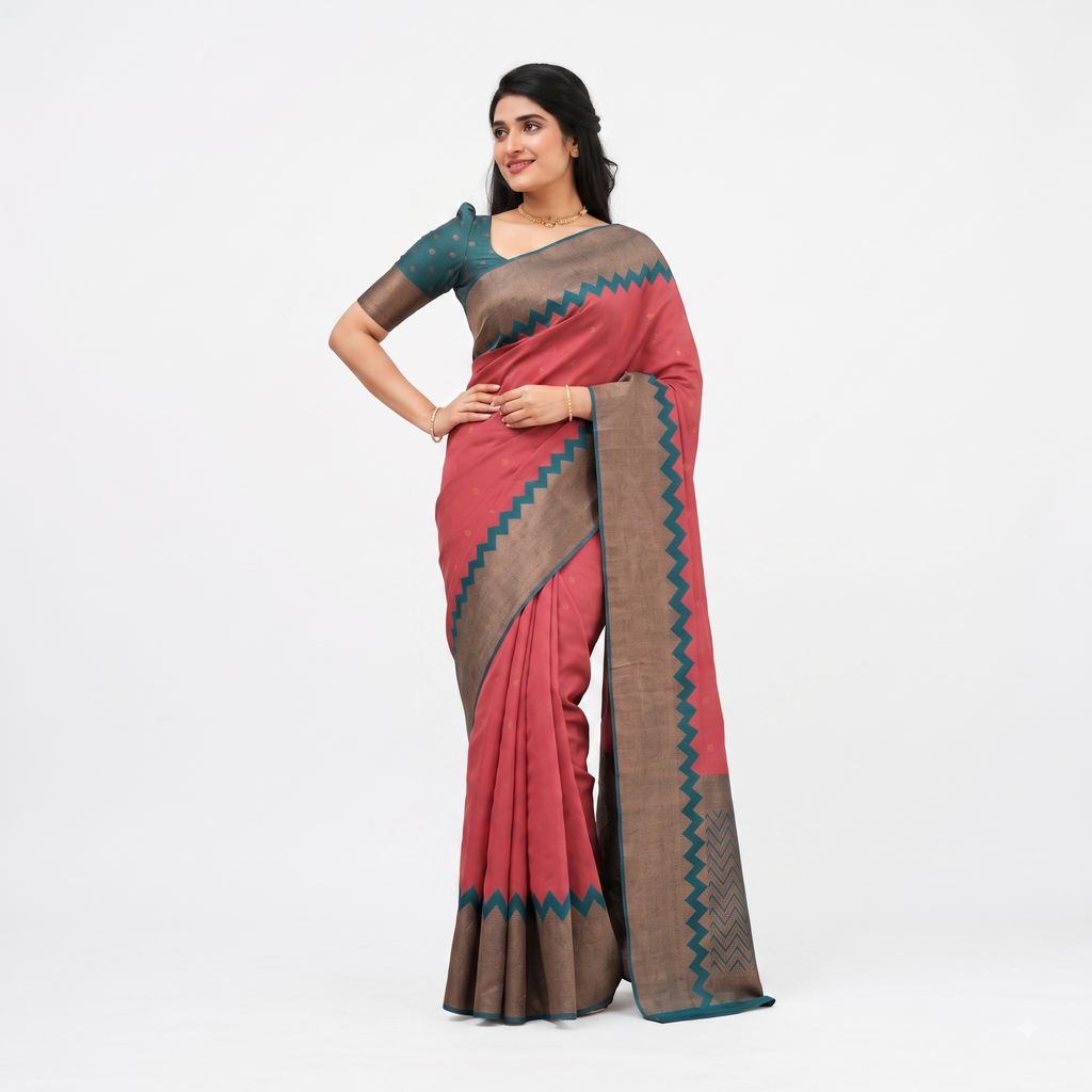 Red Silk Saree With Green Border
