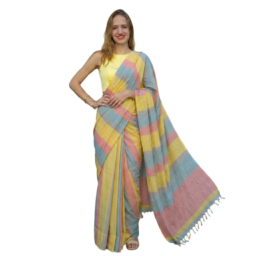 Pastel Striped Linen Saree