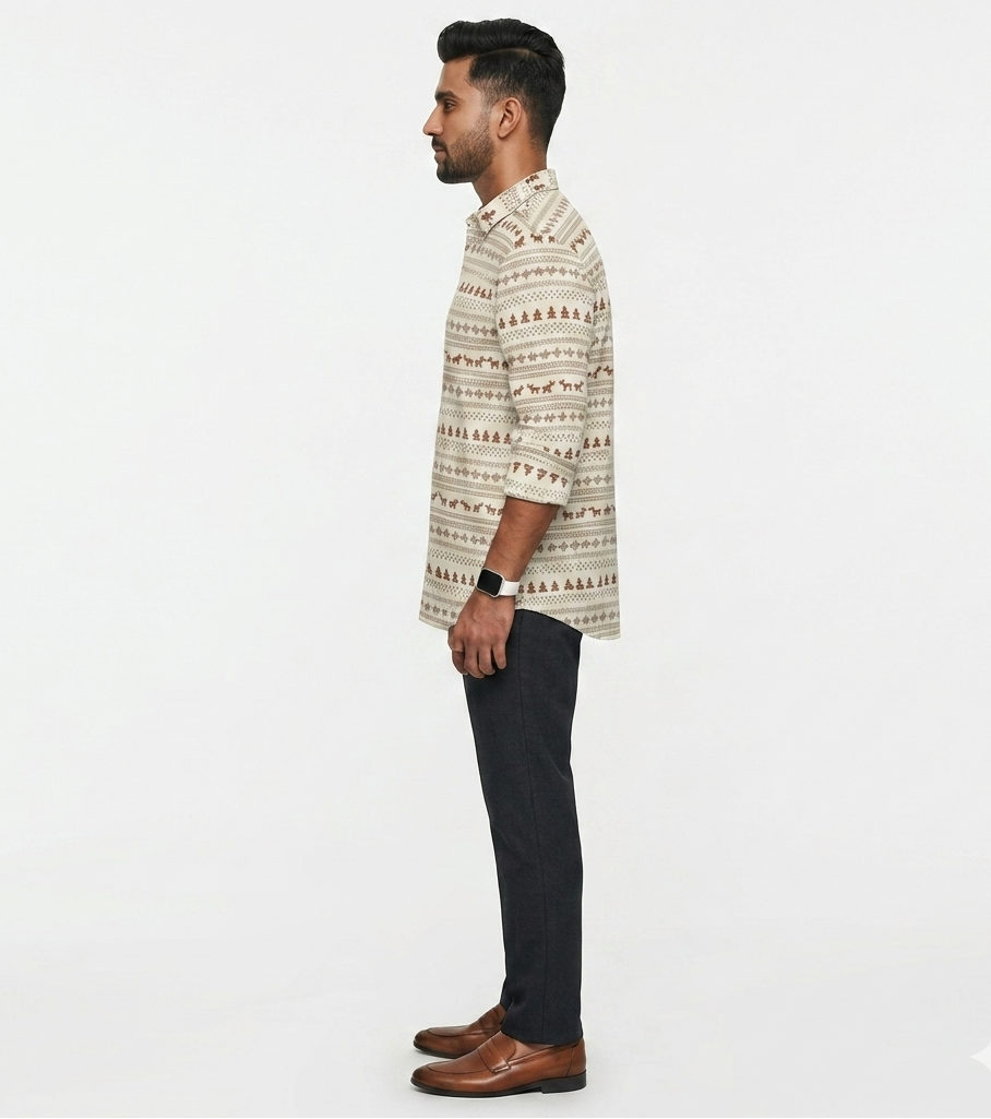 Men’s Festive Reindeer & Fir Print Shirt