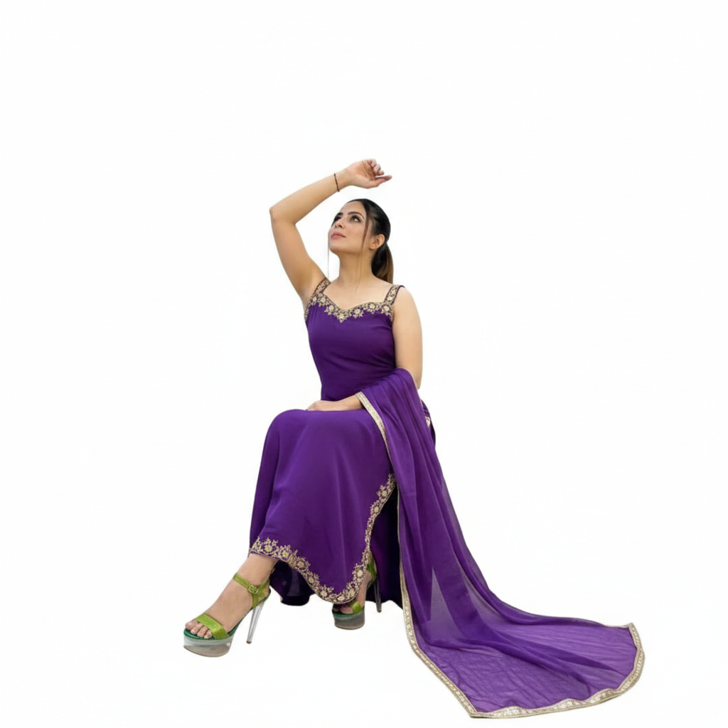 Purple Sleeveless Salwar Suit