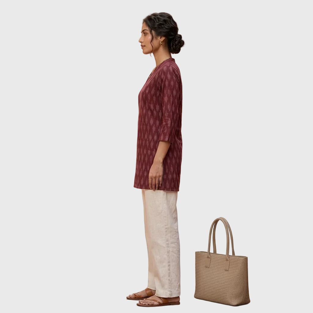 Maroon Ikat Print Cotton Tunic