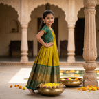 Kids traditional Mustard Frock & Jacket Set