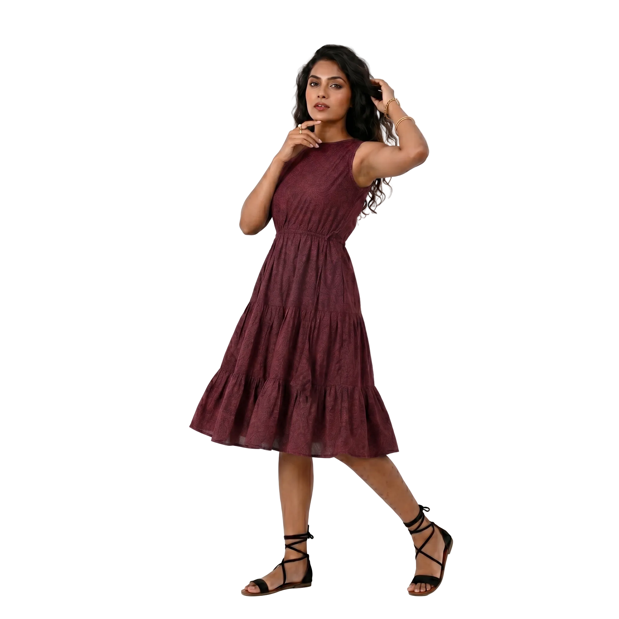 Maroon Tiered Midi Dress