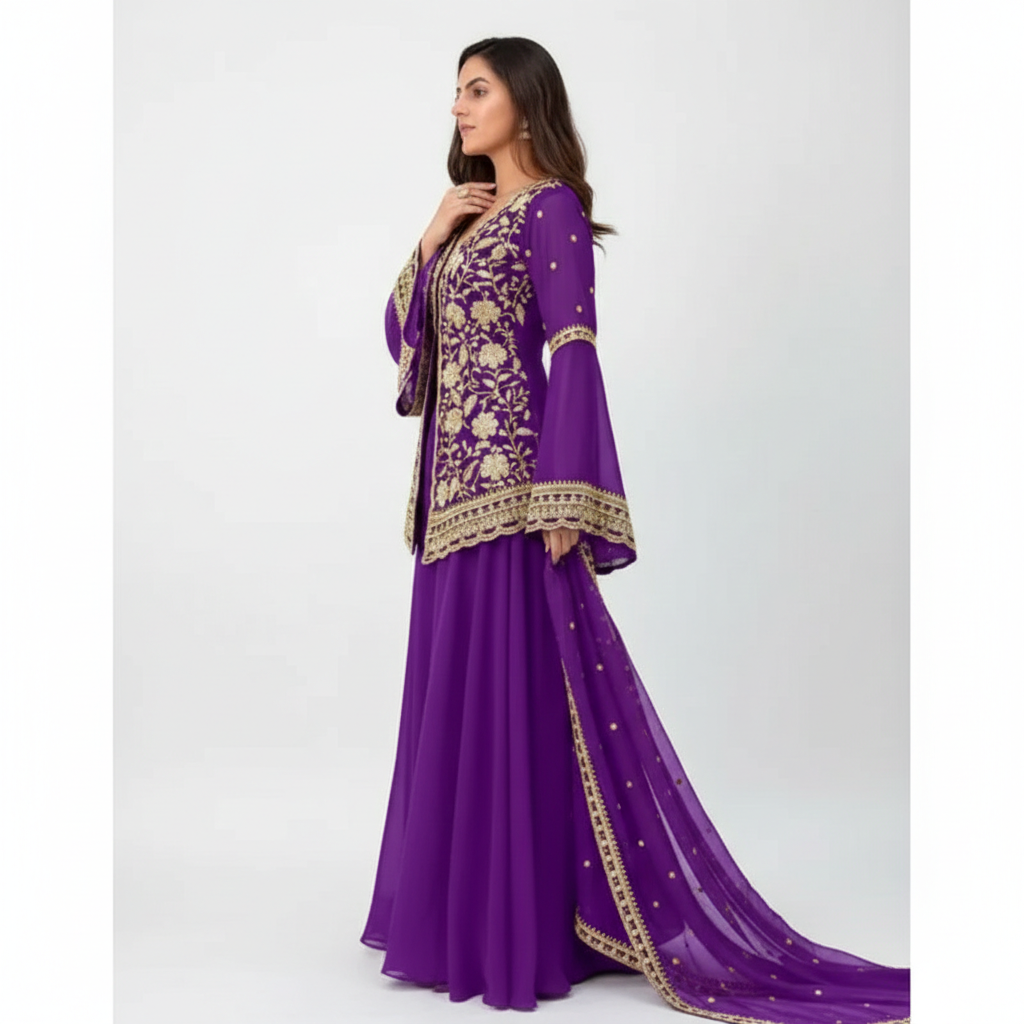 Gold Zari Work Ethnic Wear