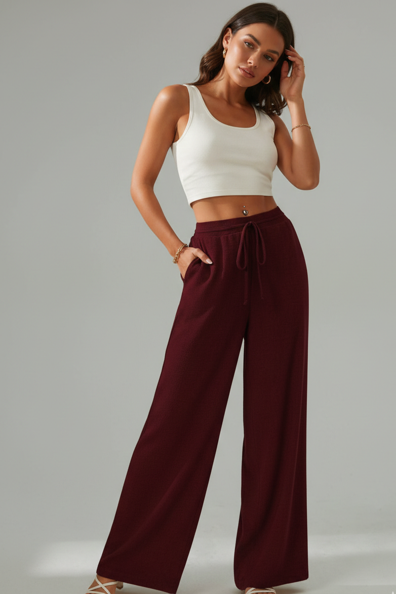 Deep Maroon Wide-leg Pants