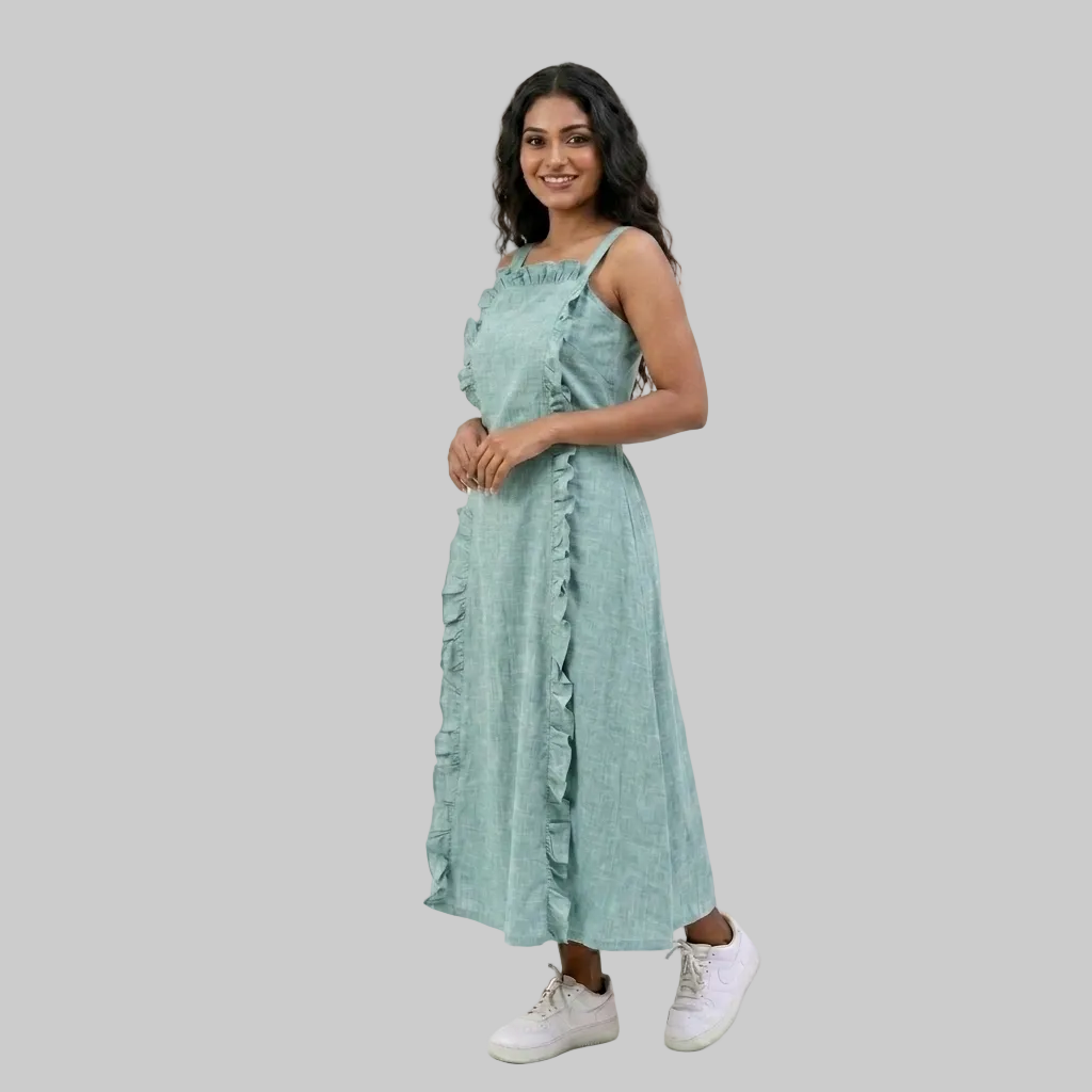 Ruffle-Trim Midi Dress