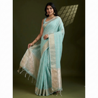 Aqua Blue Tissue Checks Saree