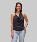 Black Cowl Neck Halter Top