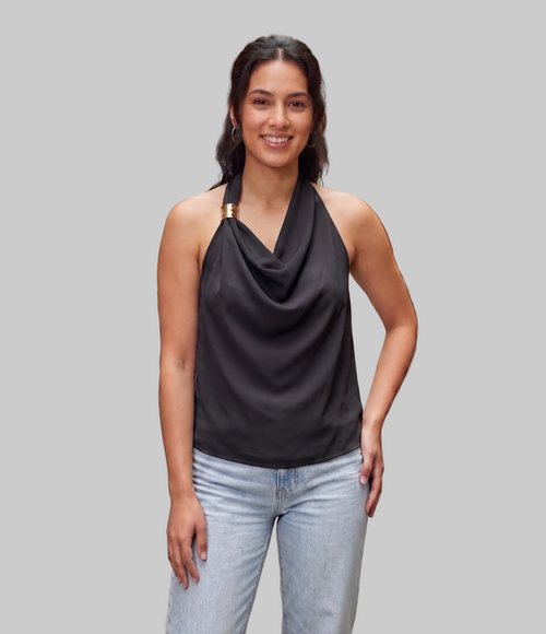 Black Cowl Neck Halter Top