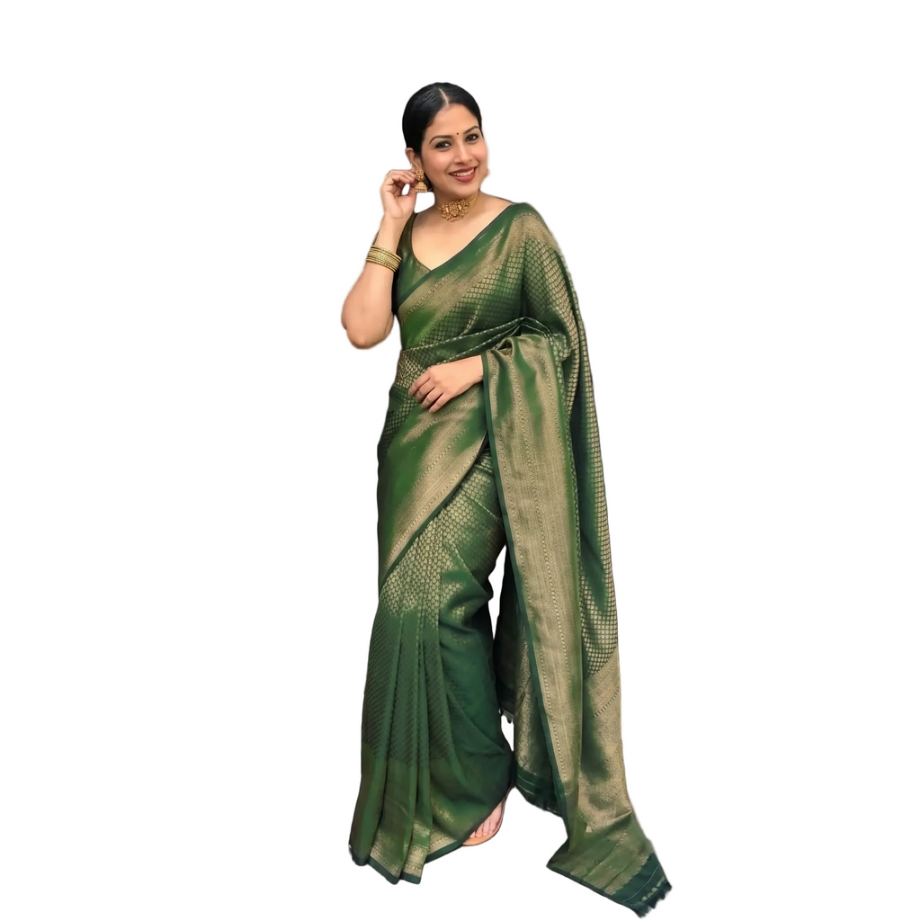 Emerald Charm Litchi Silk Saree