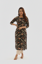 Black Floral Printed Kurta