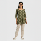 Olive Green Ikat Pleated Tunic