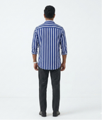 Cotton Blended Shirt (White-Blue)