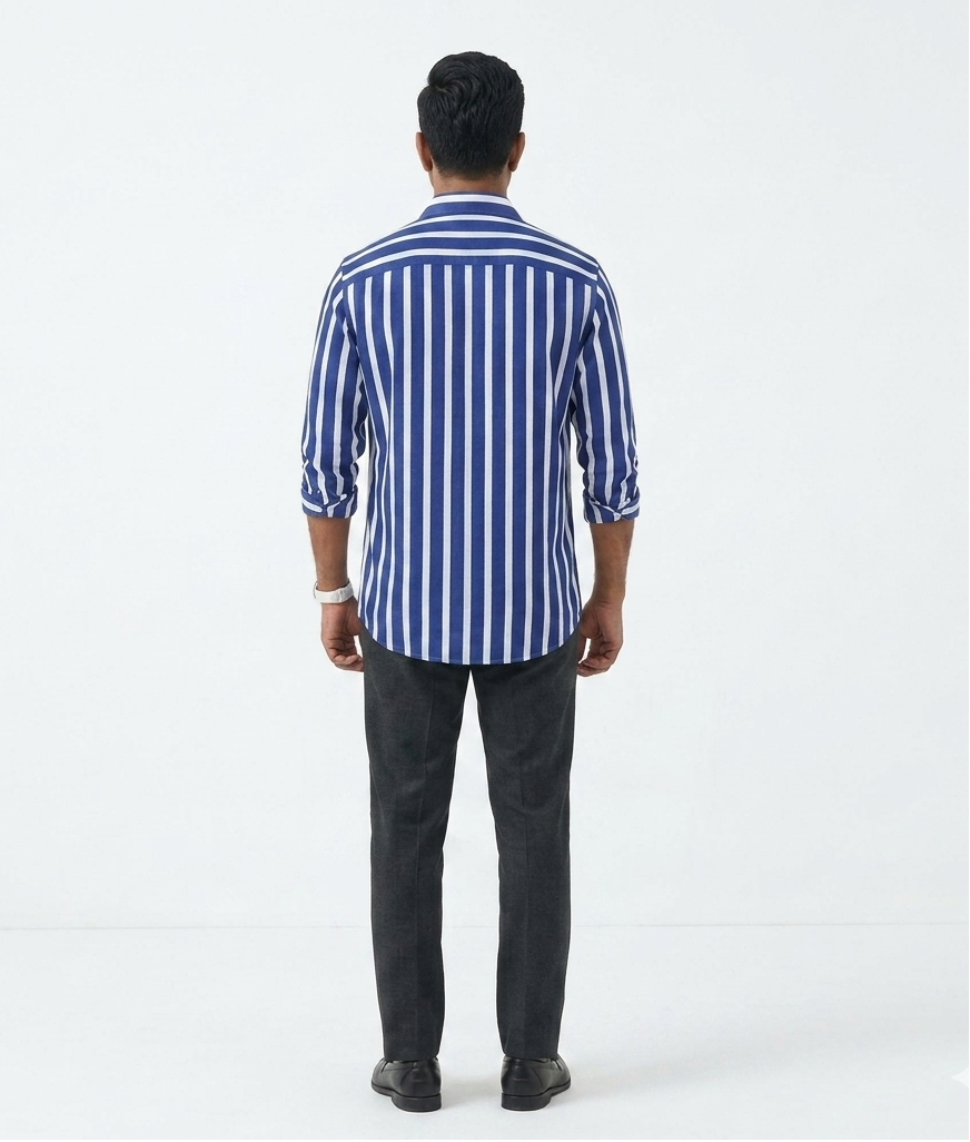 Cotton Blended Shirt (White-Blue)