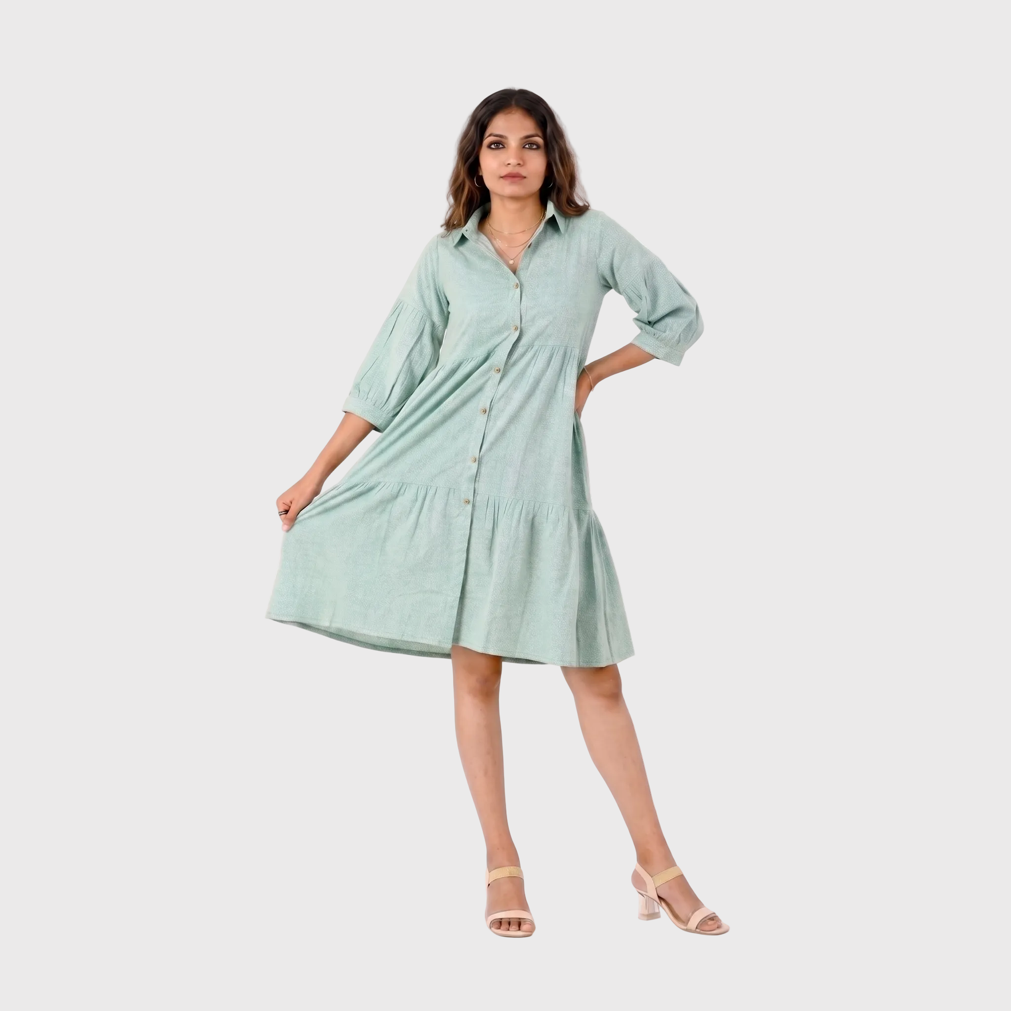 Sea Green Tiered Shirt Dress