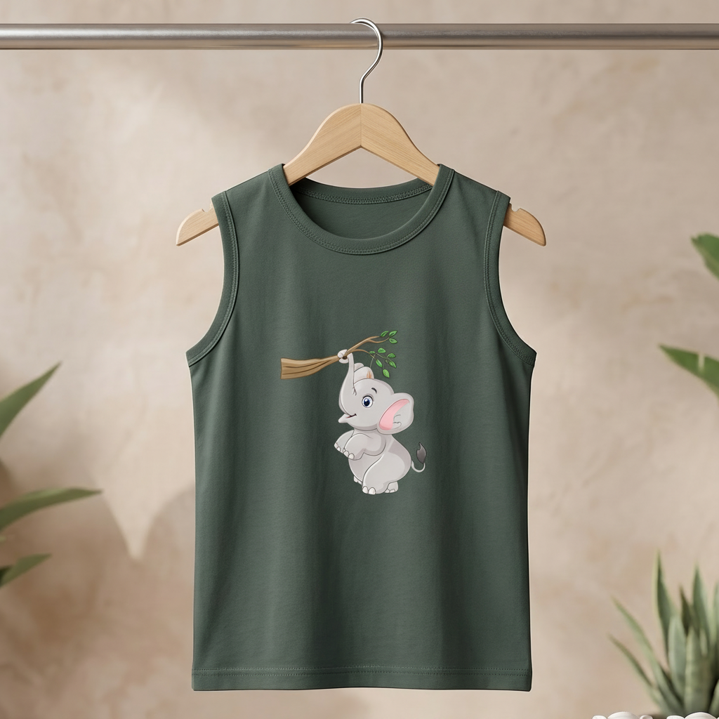 Dark Green Elephant Sleeveless Tee
