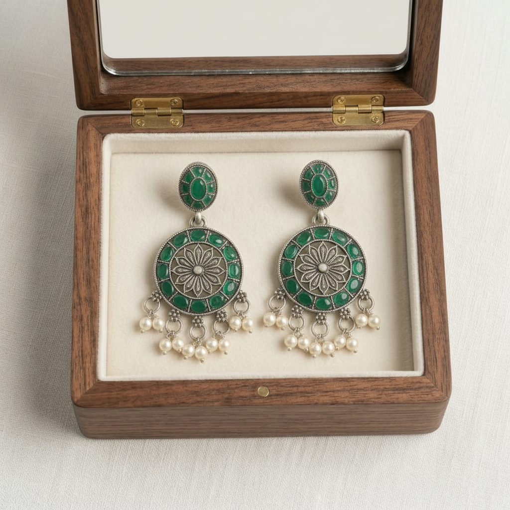 Teal Chandbali Earrings