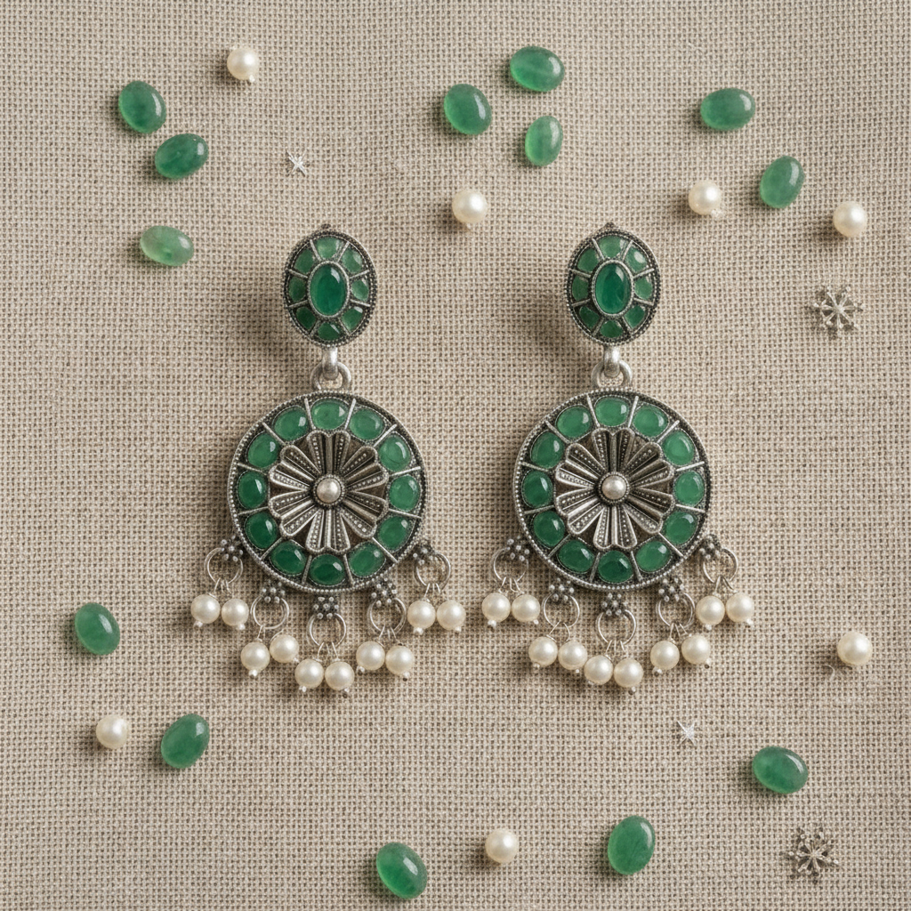 Teal Chandbali Earrings