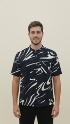Swirls Band Collar Shirt