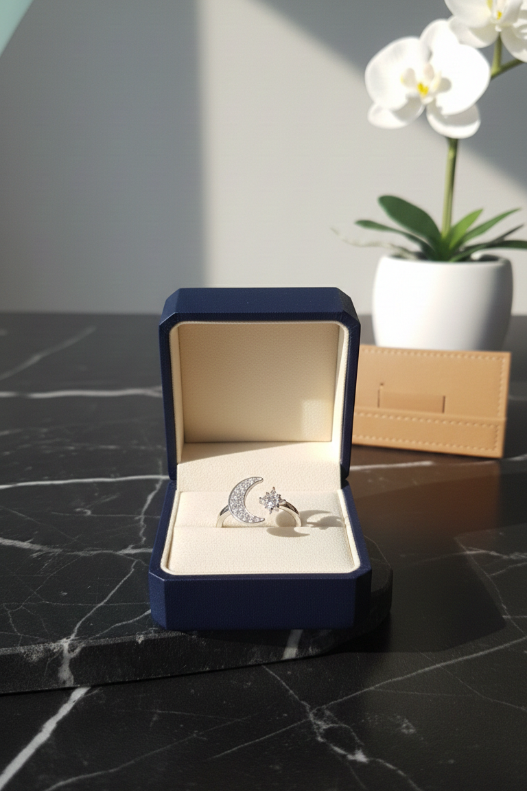 Moon & Star Silver Ring