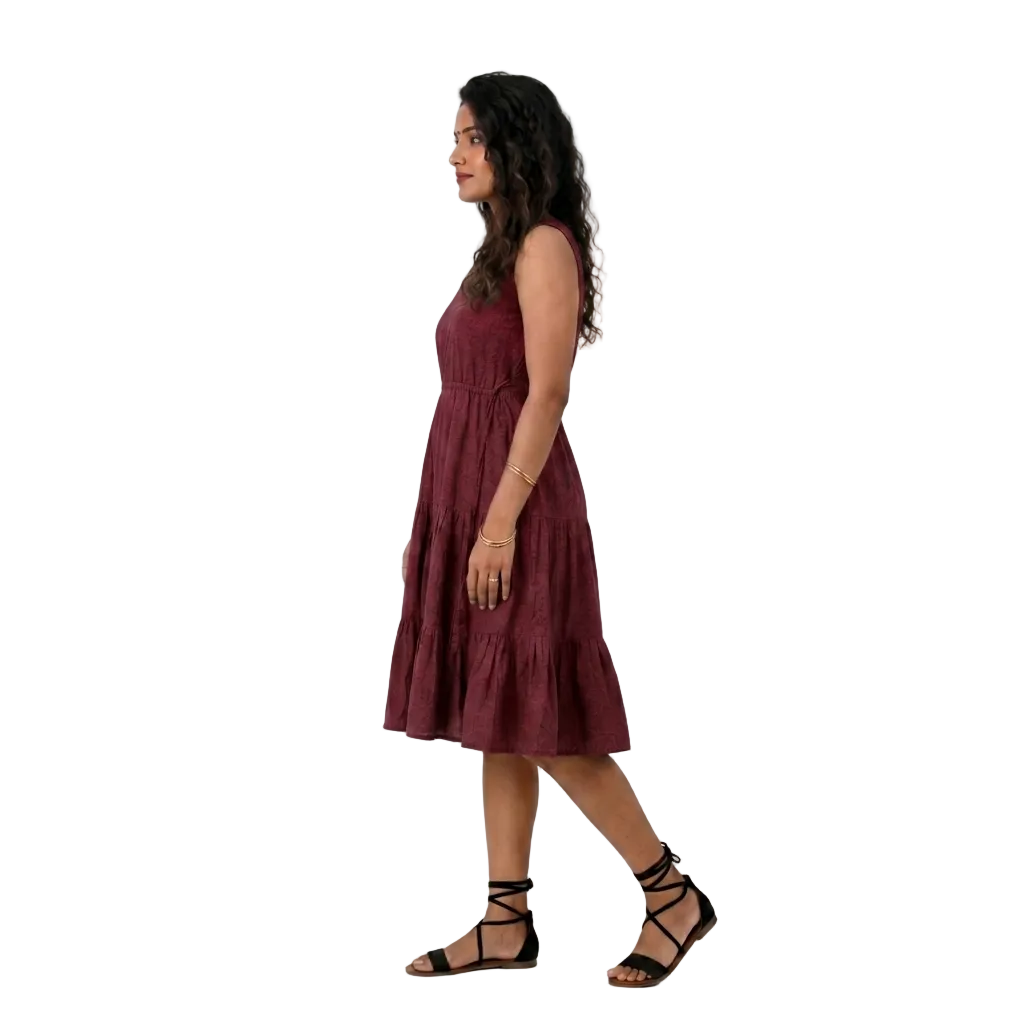 Maroon Tiered Midi Dress