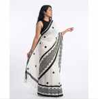 Black &  White Printed Linen Saree