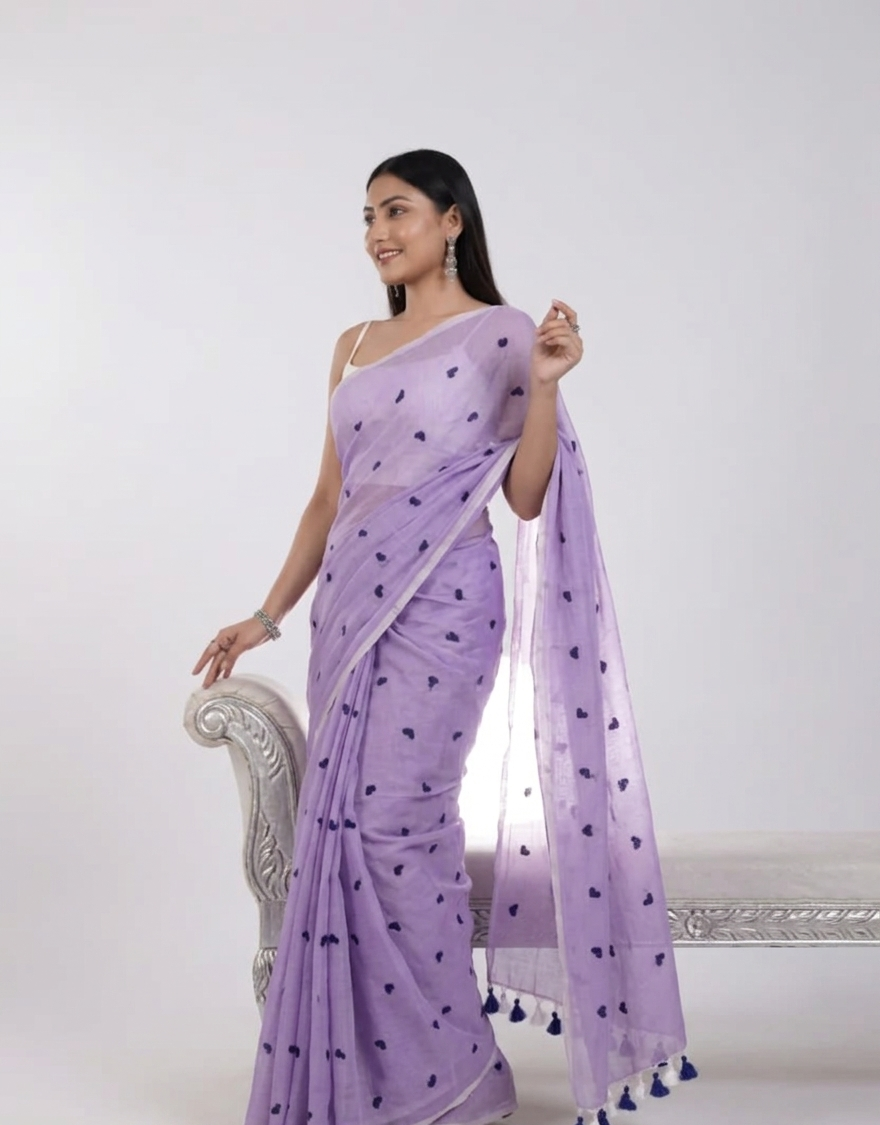 Lilac Breeze Linen Saree