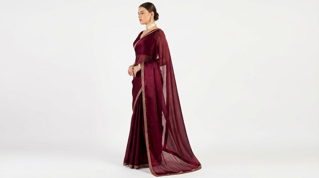 Wine Red Jimmy Choo Saree