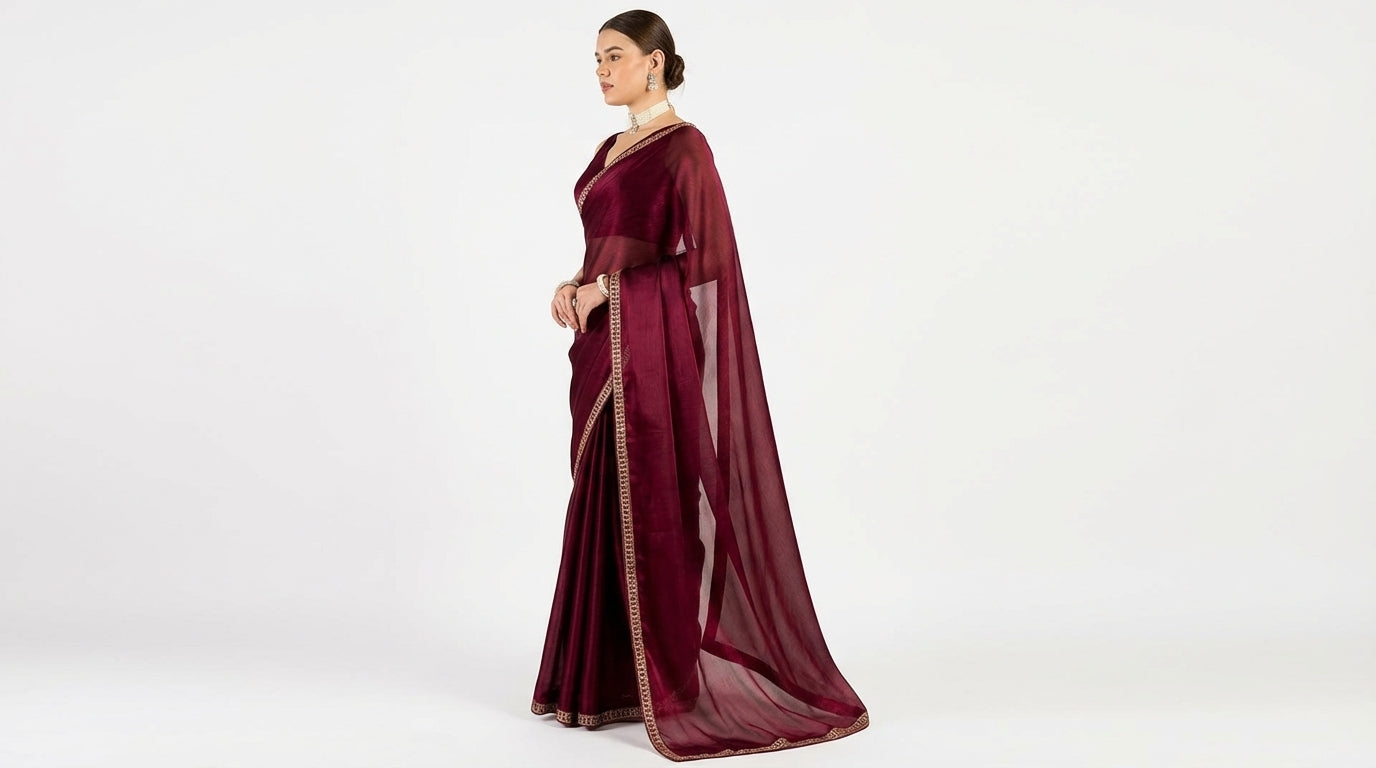 Wine Red Jimmy Choo Saree