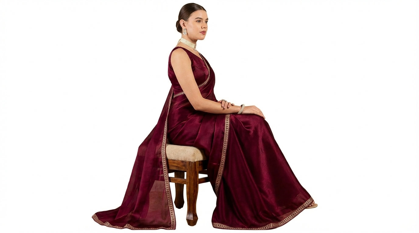 Wine Red Jimmy Choo Saree