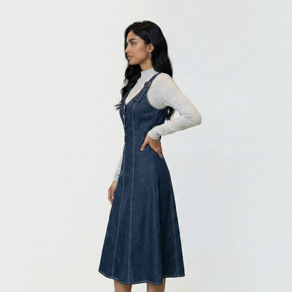 Navy Denim Jumper Dress