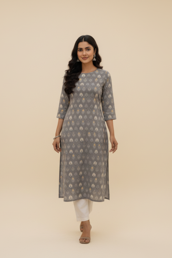 Grey Ethnic Motif Kurti