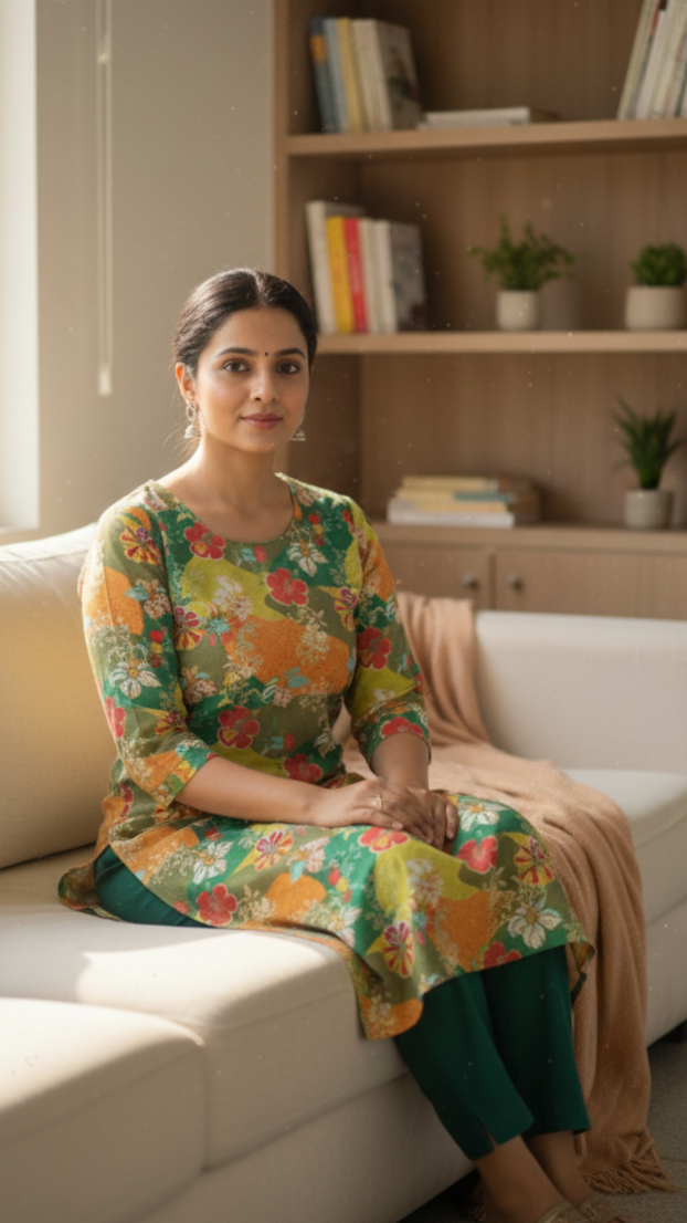 Green Floral Printed Kurti