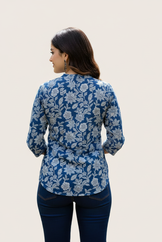 Indigo Floral Tunic Top
