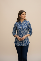 Indigo Floral Tunic Top