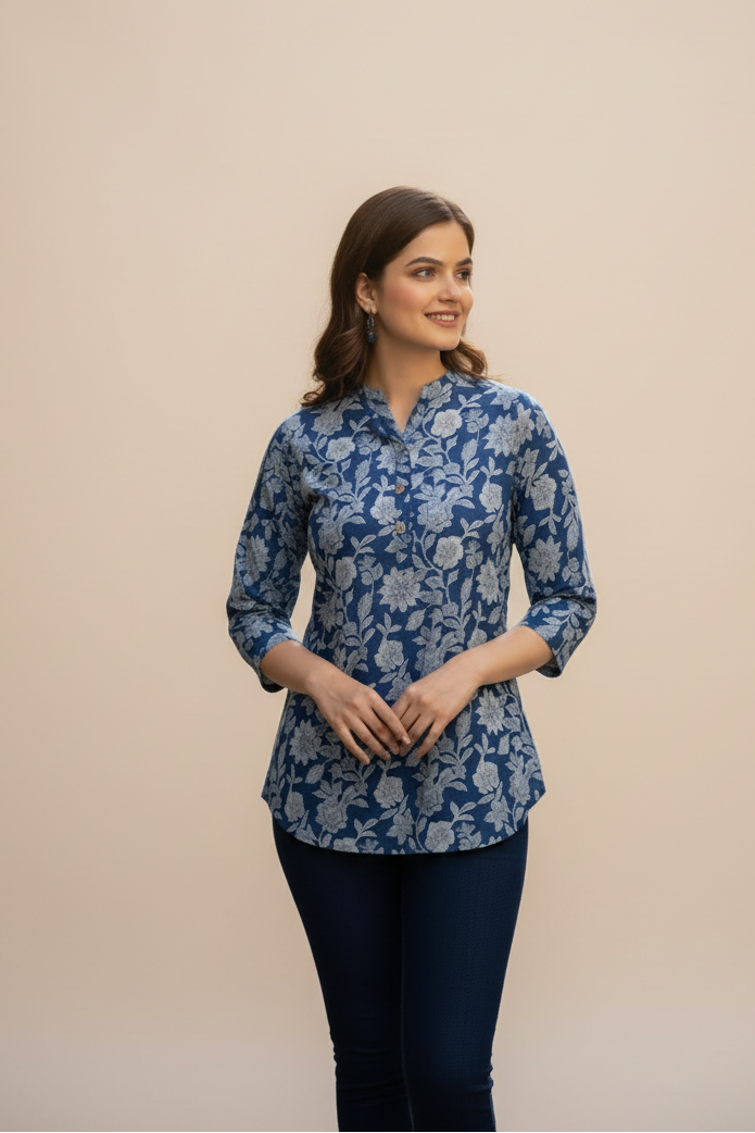 Indigo Floral Tunic Top