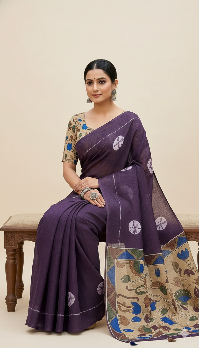 Purple Linen Printed Saree