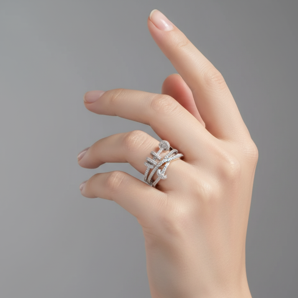 Helix Knot Diamond Multi-Band Ring
