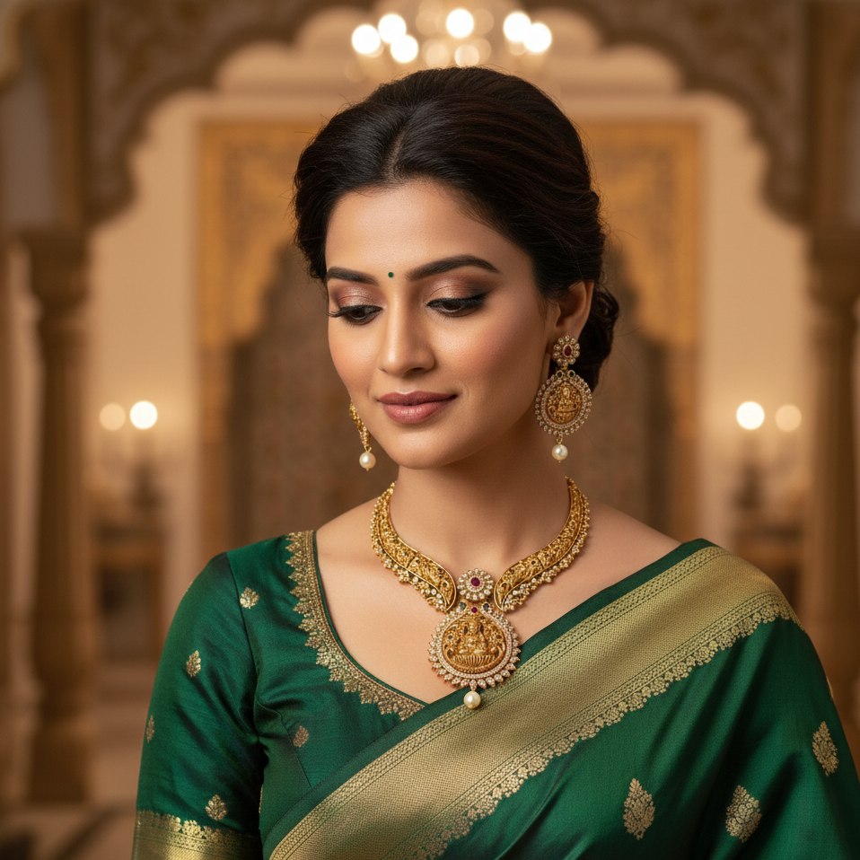 Regal Bridal Lakshmi Temple Necklace Set