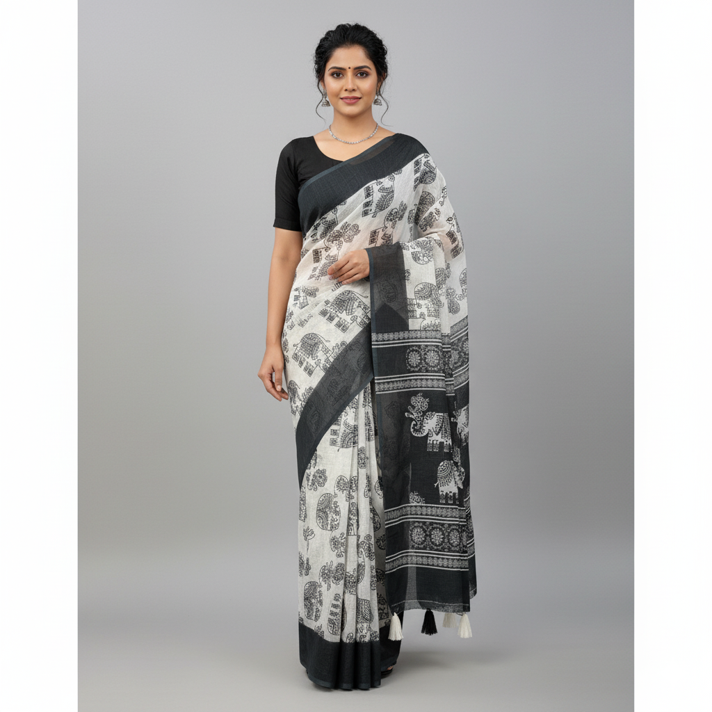 Elephant Printed Saree