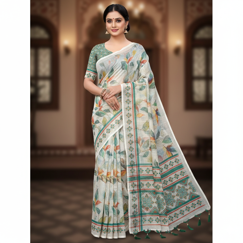 Green Linen Cotton Saree