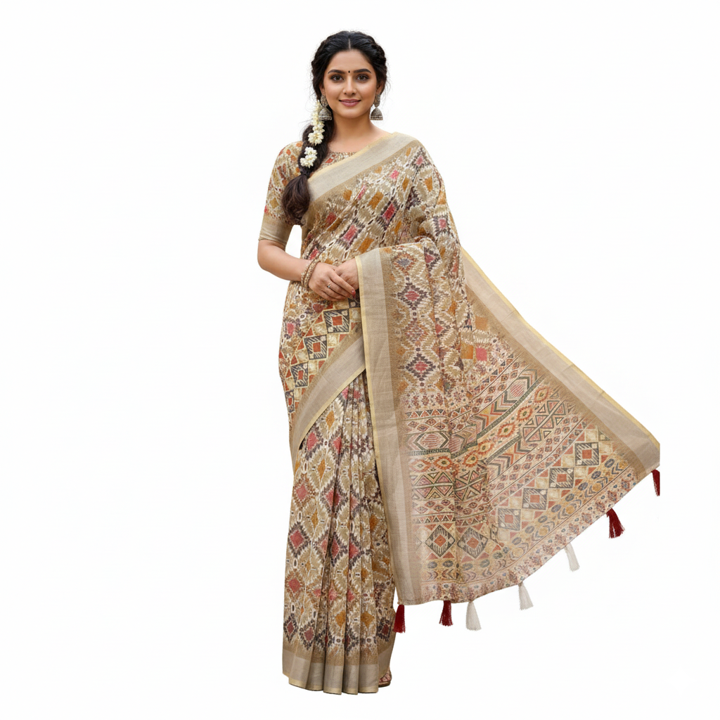 Cream Printed Saree