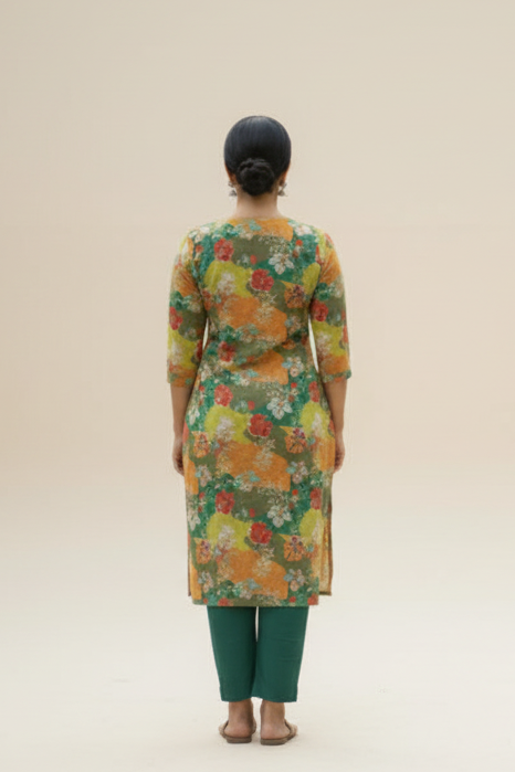 Green Floral Printed Kurti