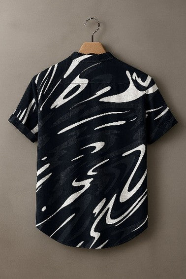 Swirls Band Collar Shirt