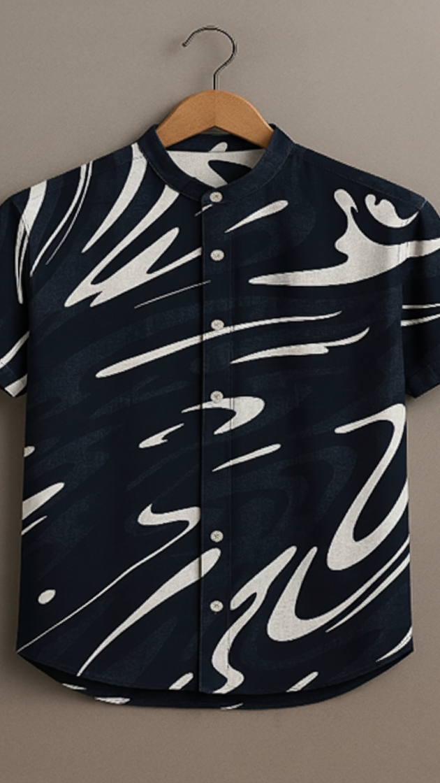 Swirls Band Collar Shirt