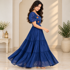 Cotton Royal Blue Tiered Dress
